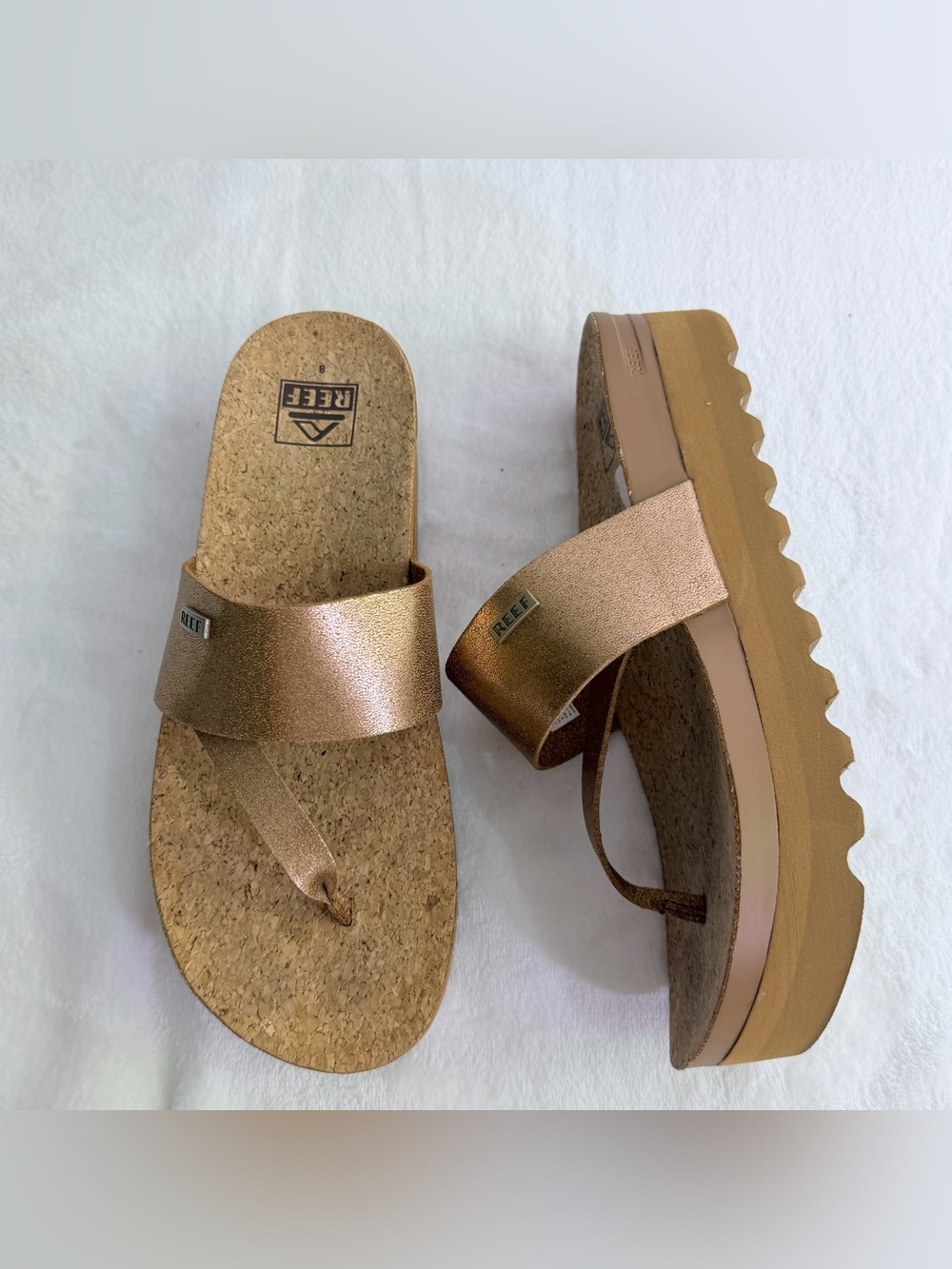 Reef Metallic Rose Gold Cork Platform Thong Sandal - Picture 6 of 9